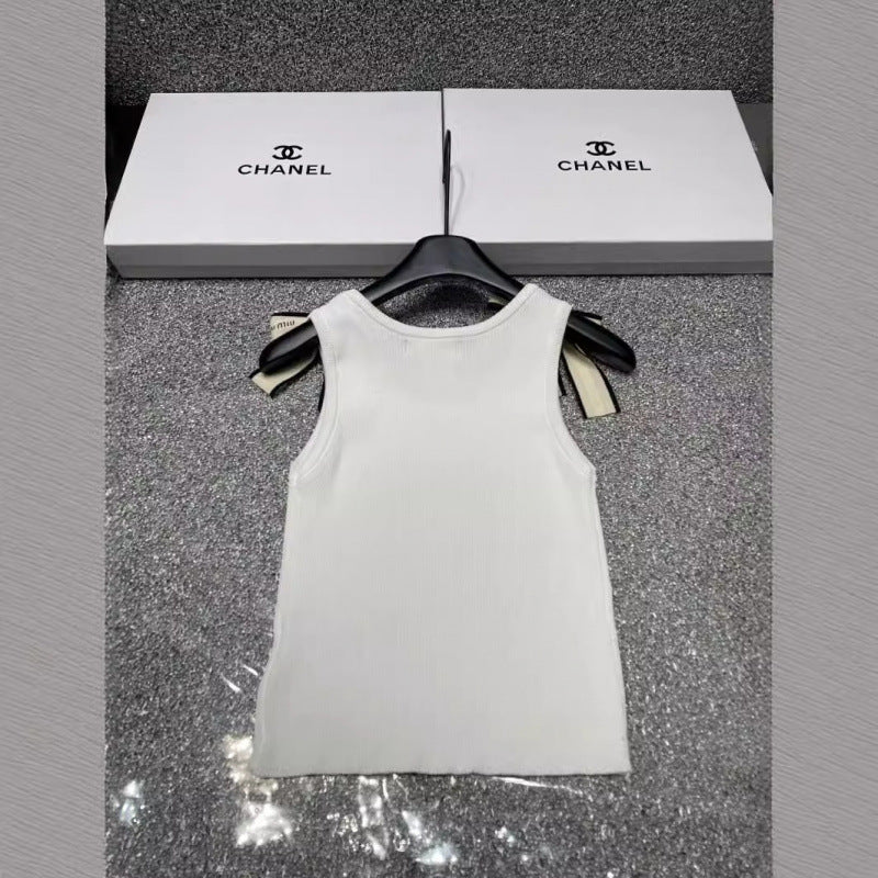 MM24 verano nueva moda con letras de pedrería elegantemente ajustado y cordones con algodón blanco y negro