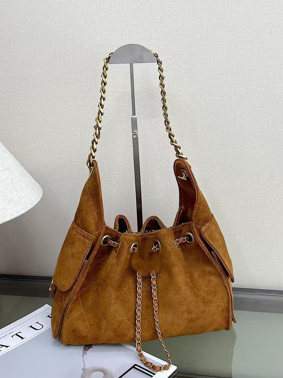 Borsa a secchiello con coulisse stile boho da donna | Senza scatola