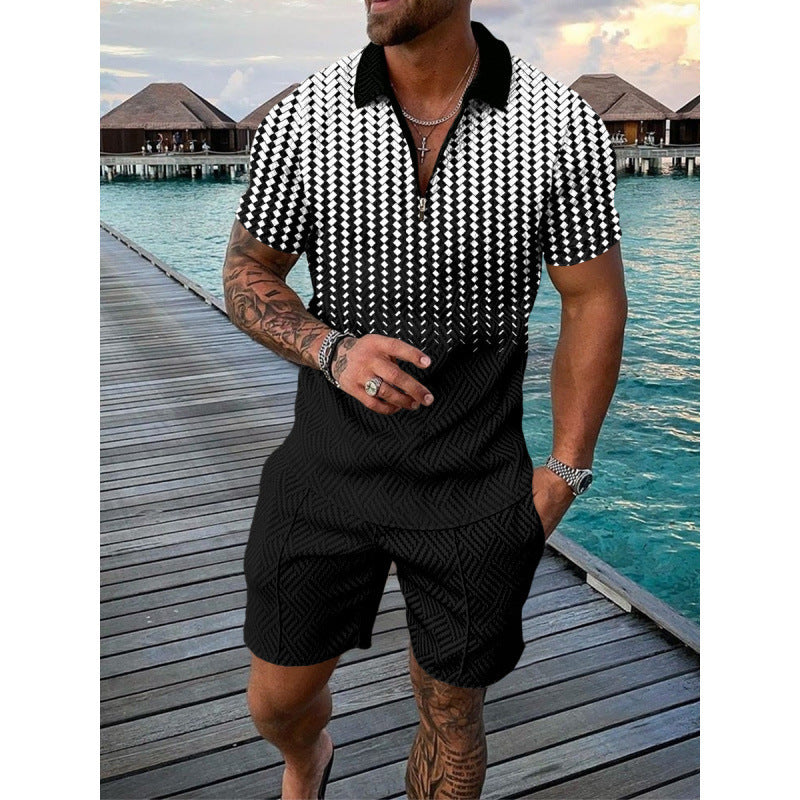 Conjunto de dos piezas de manga corta y pantalones cortos de Amazon de verano transfronterizo 2024 para comercio exterior, conjunto deportivo casual masculino