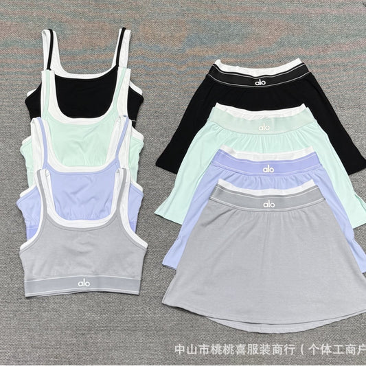 Conjunto Yoga Camiseta Falda Corta Sujetador Mujer | Fitness Running