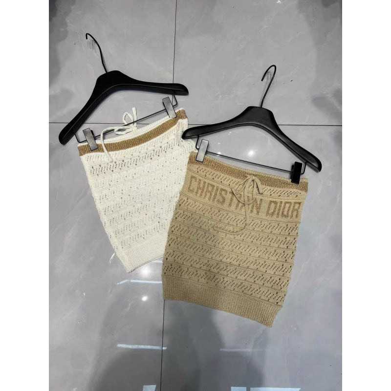 Damen-Top mit Lochmuster | Weiß und Khaki