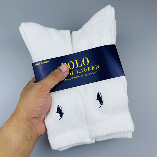 6 pares de calcetines Paul Pol Ruff Sports Pony, calcetines deportivos bordados con toallas, clásico de longitud media que absorbe el sudor