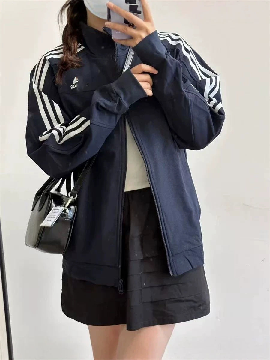 Classic cross-border QQ sugar set, spring/autumn loose high-neck jacket for men and women, sweatpants, two-piece sportswear set
