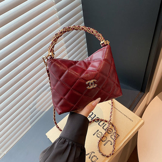 Nuevo bolso de cadena de diamante, bolso de asa torcida Xiangjia, bolso de mujer moderno, bandolera de un solo hombro, bolso de cubo vintage de cuero encerado