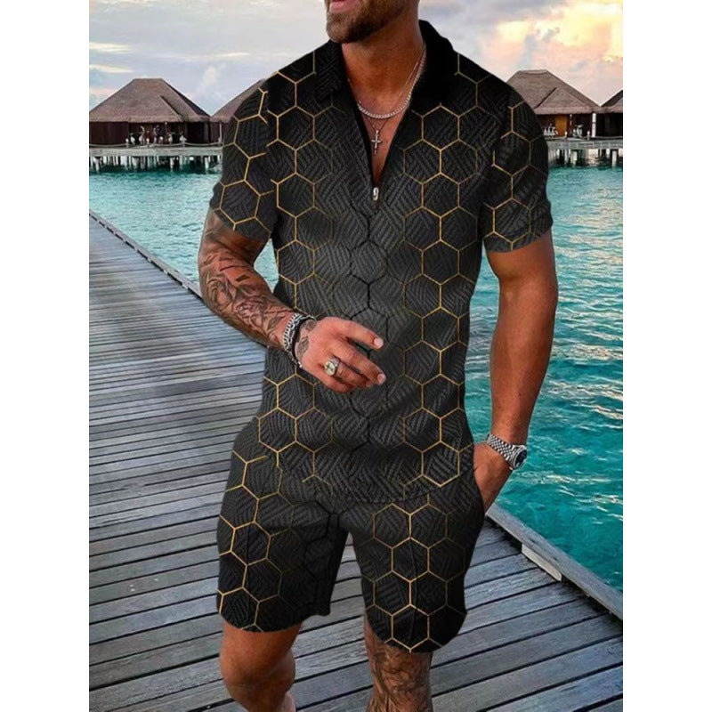 Conjunto de dos piezas de manga corta y pantalones cortos de Amazon de verano transfronterizo 2024 para comercio exterior, conjunto deportivo casual masculino