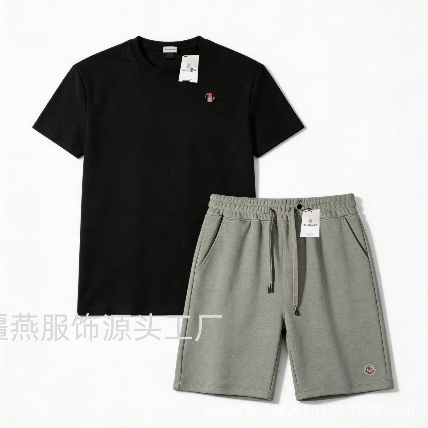 Conjunto versátil de pantalones cortos de algodón Hua para hombre auténtico + conjunto de dos piezas con etiqueta de cuello con cordón