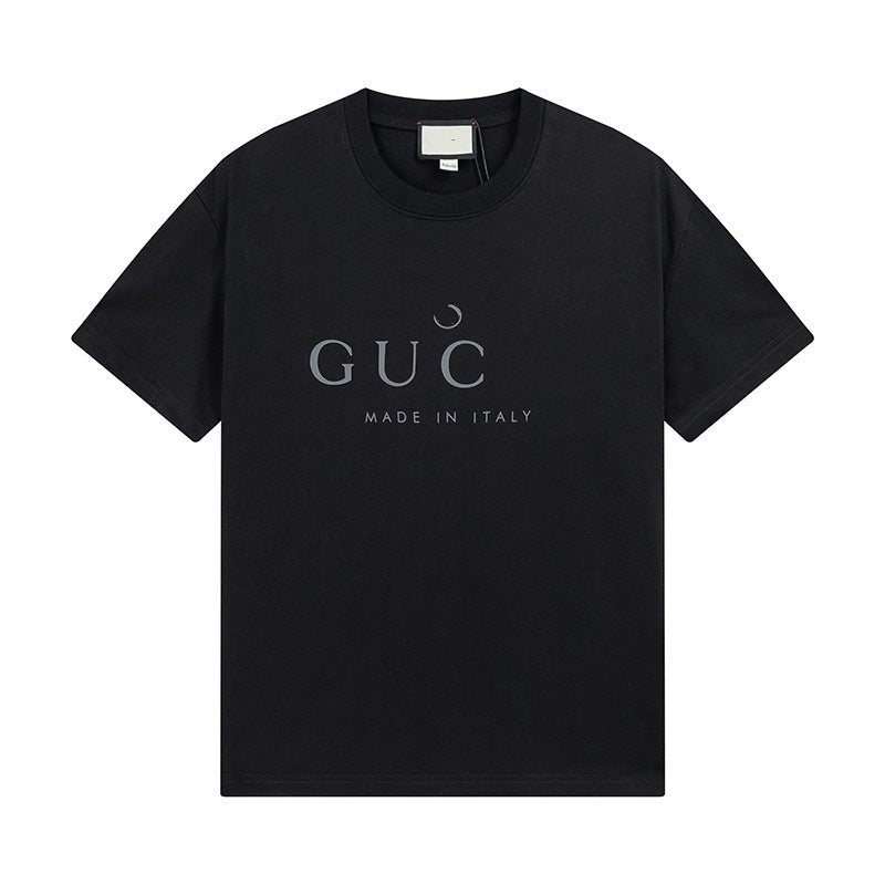 Camiseta alta de alta versión transfronteriza de GU Home 2025, nueva letra con estampado de pedrería, manga corta unisex suelta Gujia