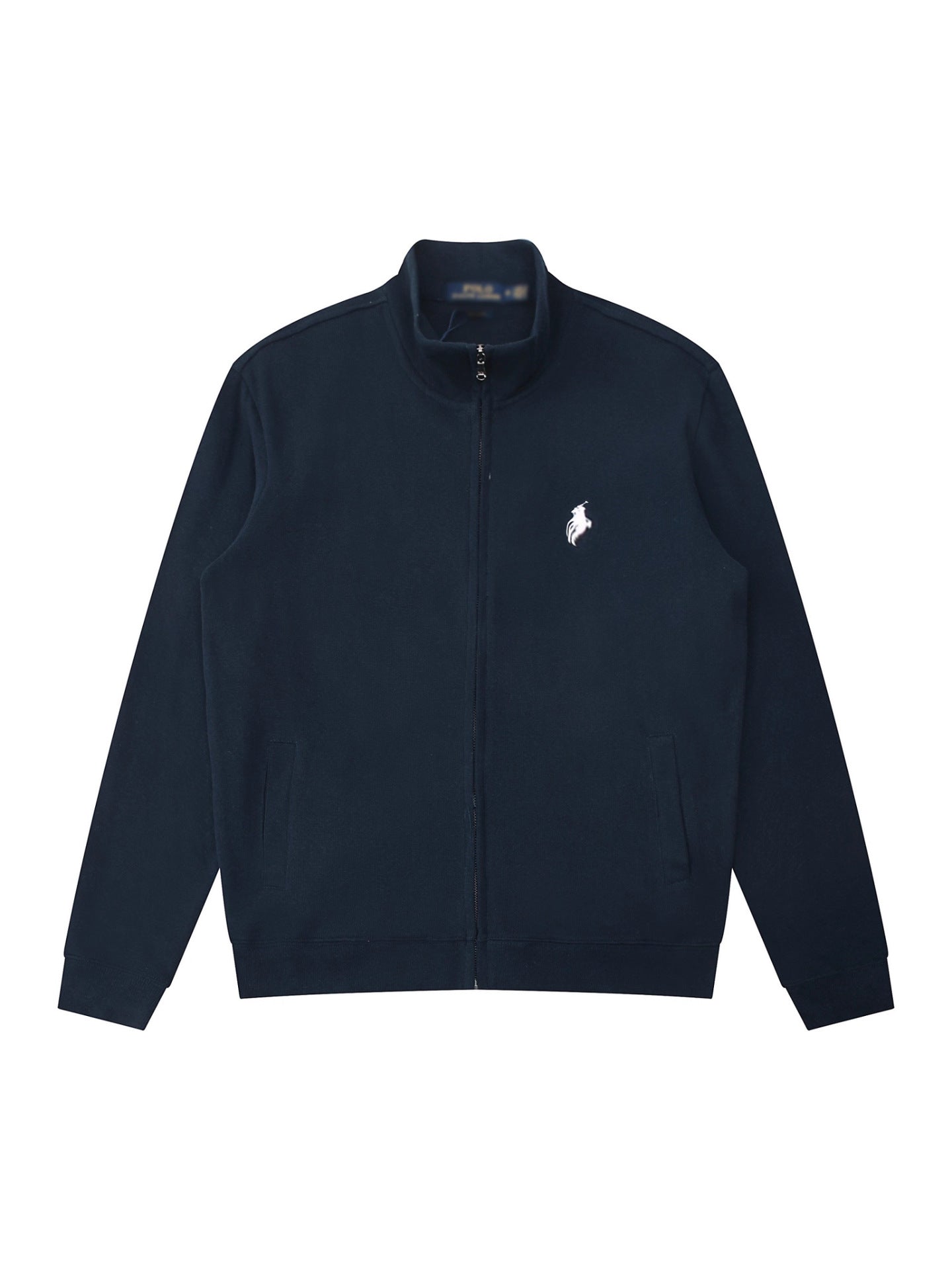 Sudadera americana nueva bordada de ponis americano transfronteriza de outono/invierno, cuello alto, cárdigan polo de algodón puro con cremallera media alta, top informal