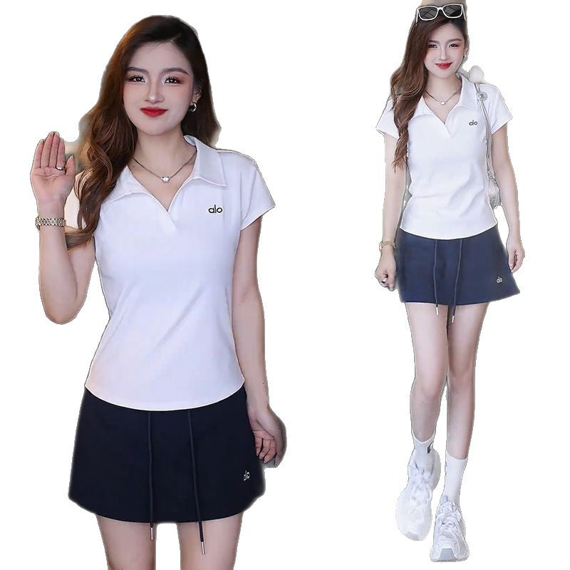 Traje casual de moda para mujer, nuevo conjunto de polo de moda con cuello de manga corta y falda de dos piezas para el verano 2026,