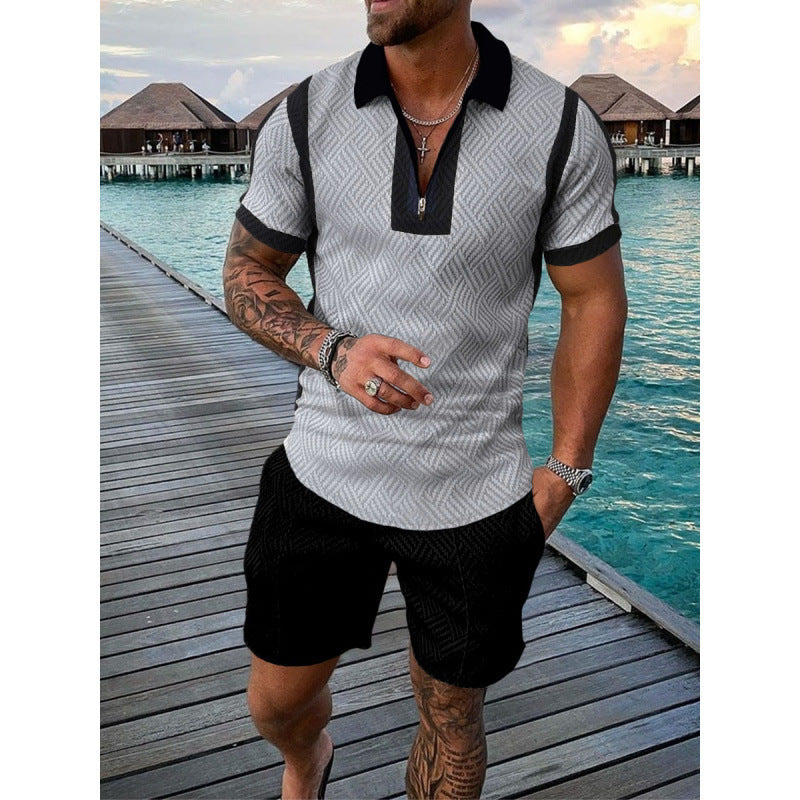 Conjunto de dos piezas de manga corta y pantalones cortos de Amazon de verano transfronterizo 2024 para comercio exterior, conjunto deportivo casual masculino
