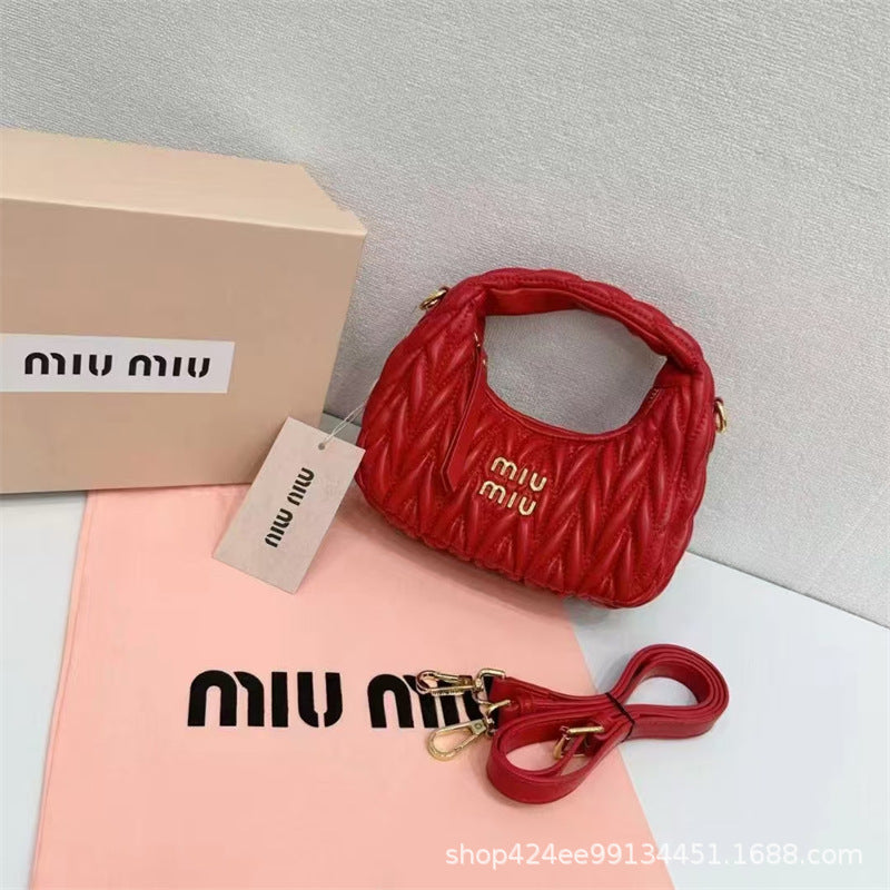 Miu Home Nuevo bolso de empanadillas de mano, Bolsa de mano de comercio exterior, Bolso de mujer, Mini bandolera de un solo hombro, Hilos bordados Caseros con nubes plisadas