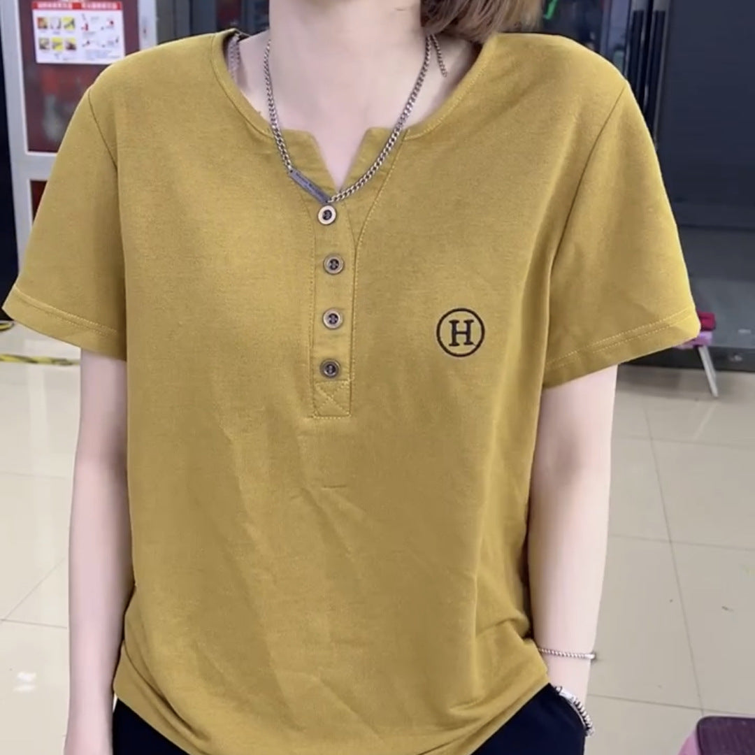 Camiseta de manga corta para mujer, camiseta informal de verano de talla grande y suelta para cubrirse la barriga y una nueva blusa informal versátil para mujeres