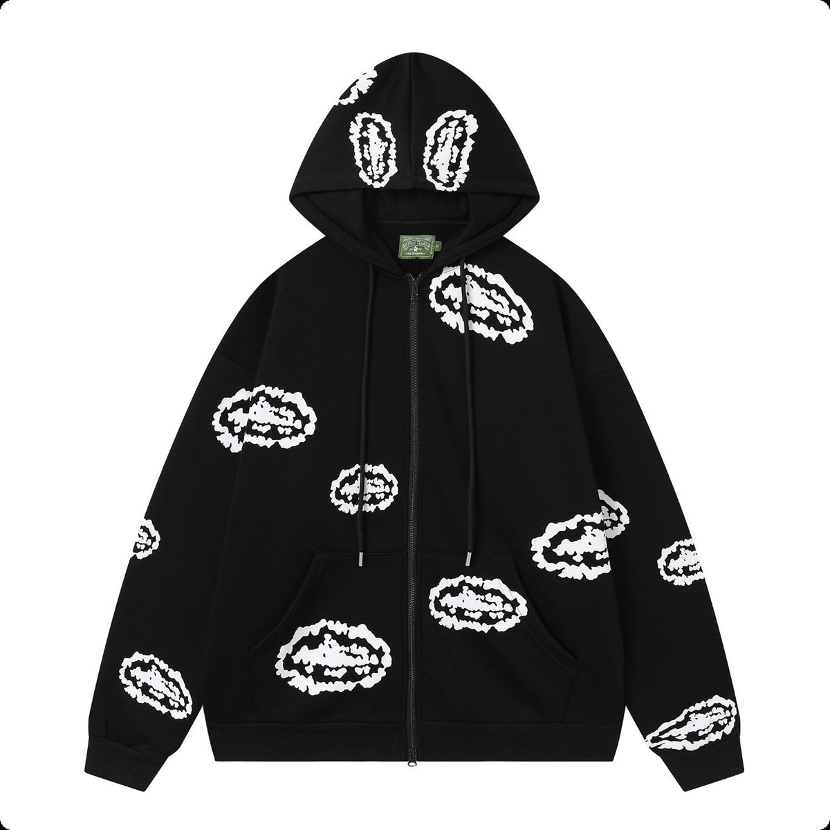 New 2025 cross-border set with embroidered minimalist lettering, high-street fashion loose cardigan, hoodie, and casual pants