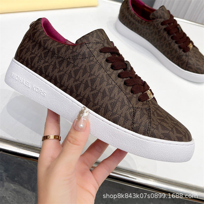 2024MK moda nuevas zapatillas blancas de mujer, piel de becerro, hebilla metálica con cordones, zapatillas de escalada, tendencia zapatillas de correr