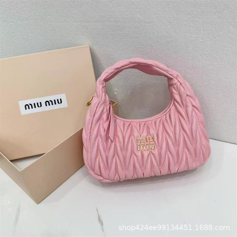 Miu Home Nuevo bolso de empanadillas de mano, Bolsa de mano de comercio exterior, Bolso de mujer, Mini bandolera de un solo hombro, Hilos bordados Caseros con nubes plisadas