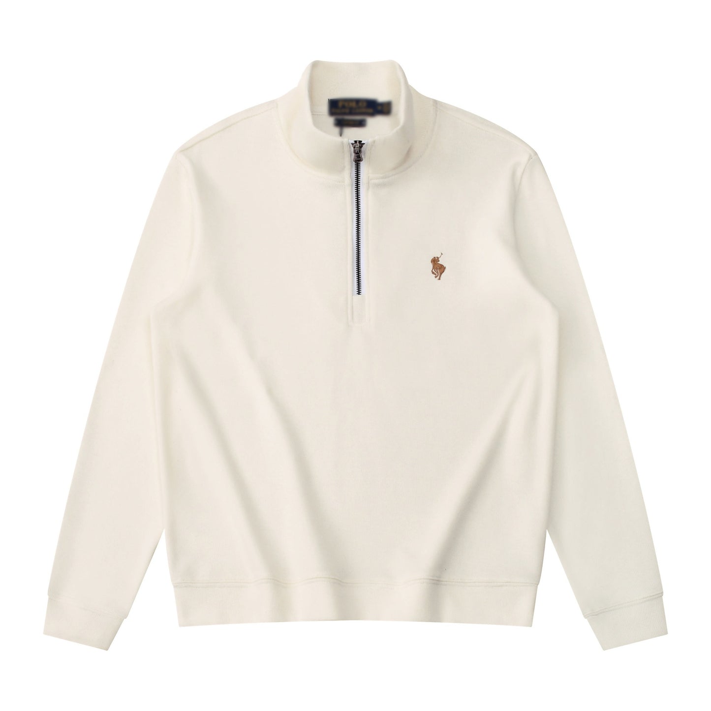 Sudadera americana nueva bordada de ponis americano transfronteriza de outono/invierno, cuello alto, cárdigan polo de algodón puro con cremallera media alta, top informal