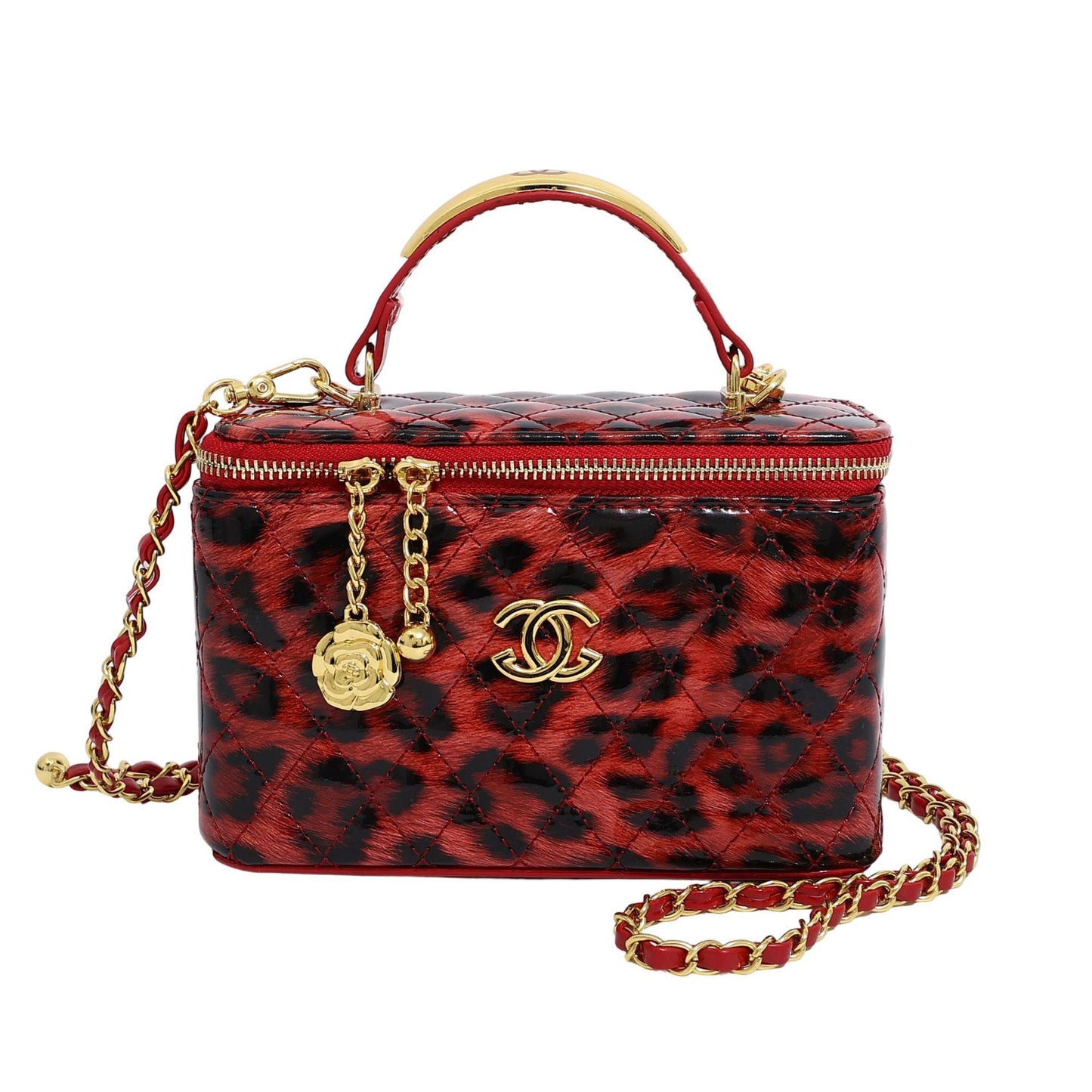 Bestsellers de comercio exterior: bolso pequeño cuadrado con estampado de leopardo, bolso cruzado de un solo hombro estilo estilo Chanel brillante, bolso caja con cadenas bordados con diamantes
