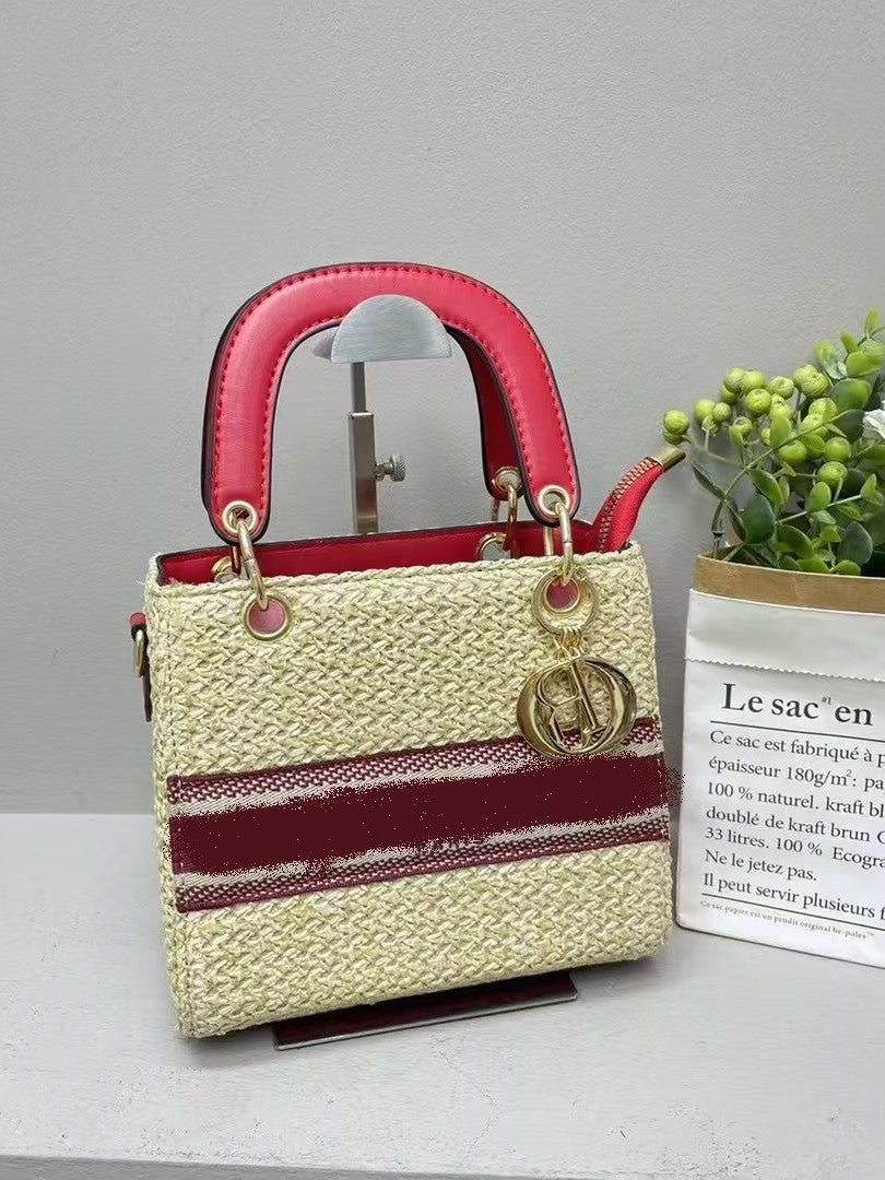 Women's Woven Straw Summer Handbag | Small Square Crossbody with Wide Strap | No Box