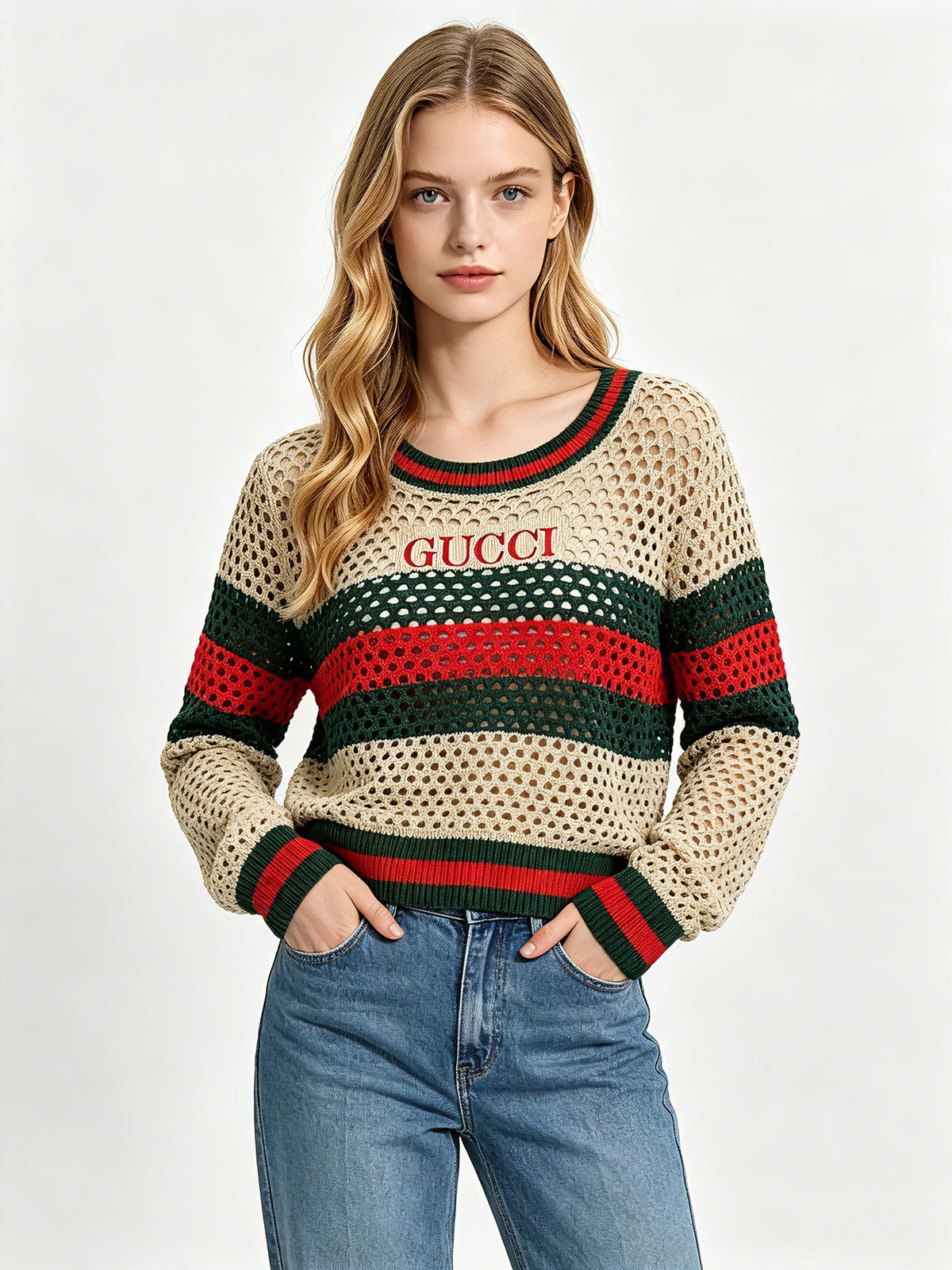 Maglia a rete donna G | Righe e punto traforato