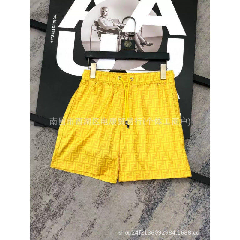 Pantalones cortos de playa de hombre con doble letra F de comercio exterior transfronterizo, pantalones cortos de baño de playa, pantalones cortos casuales elásticos de secado rápido