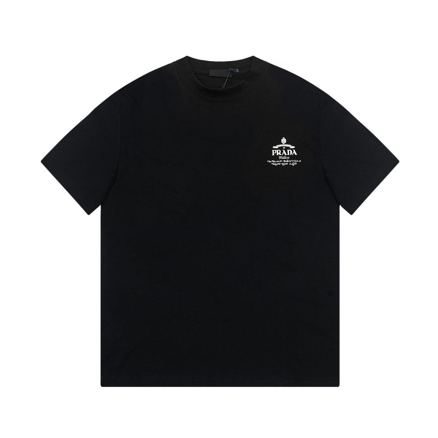 Versión de lujo de alta gama pra Pujia triángulo metálico LOGO, camiseta unisex de verano suelta y versátil con estampado y manga corta
