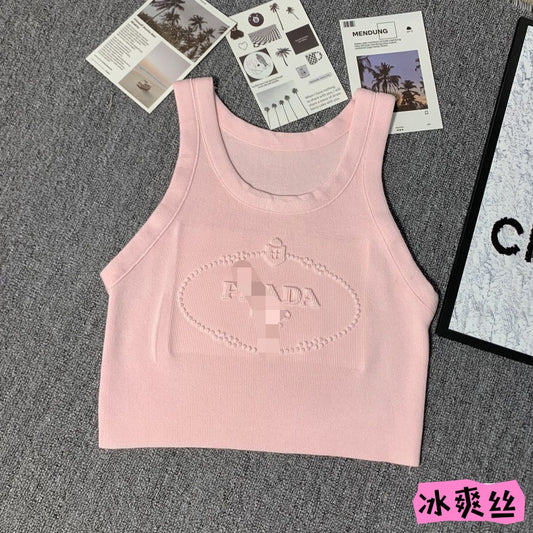 24 24 Summer Summer Nuevo Camiseta Corta, camiseta corta de mujer con letras bordadas y tejidas en relieve