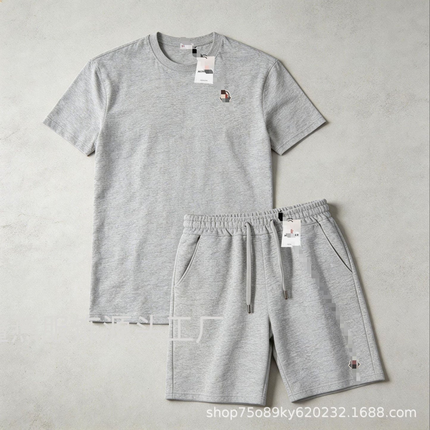 Conjunto versátil de pantalones cortos de algodón Hua para hombre auténtico + conjunto de dos piezas con etiqueta de cuello con cordón