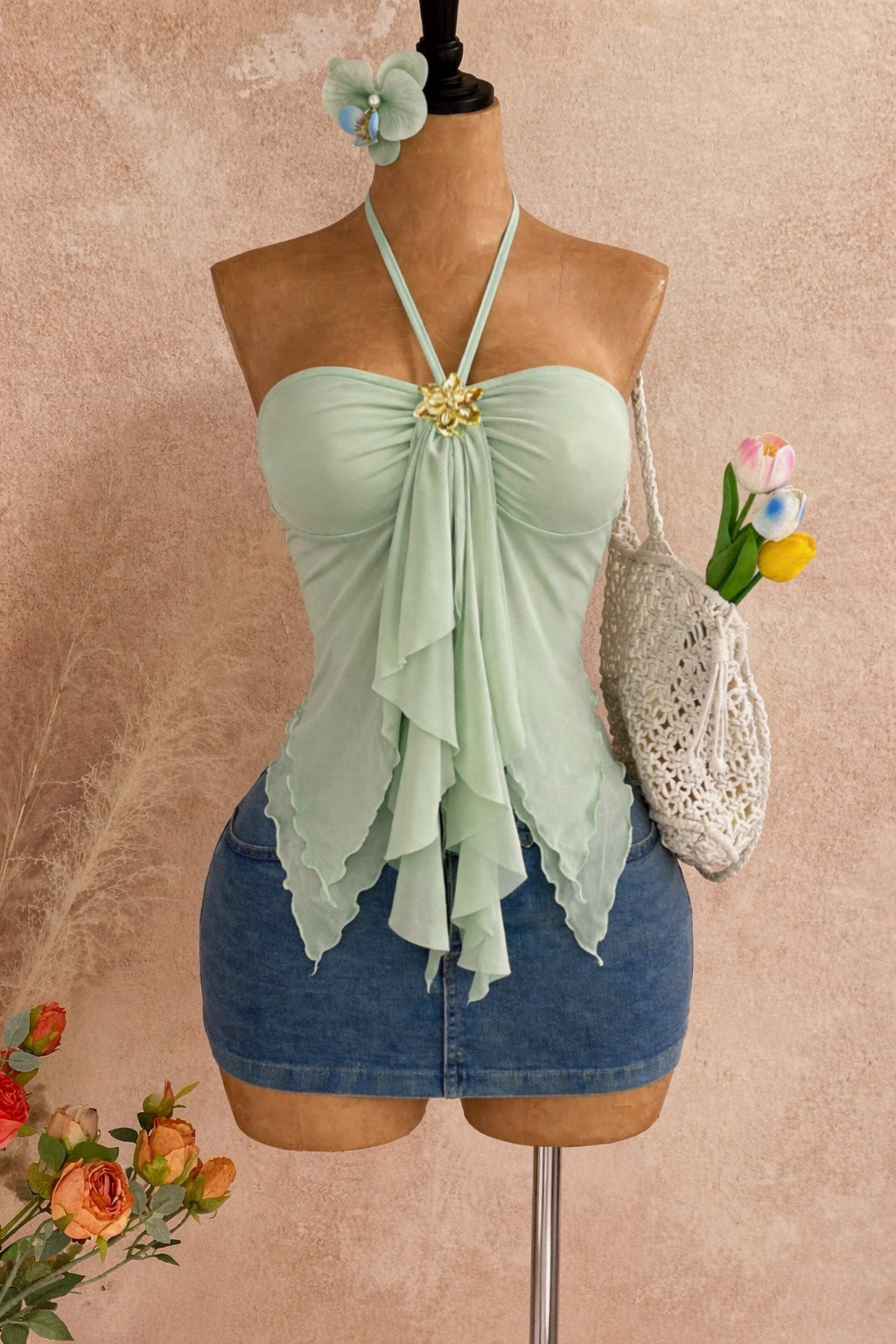 Damen-Neckholder-Top schulterfrei Sommer Urlaub