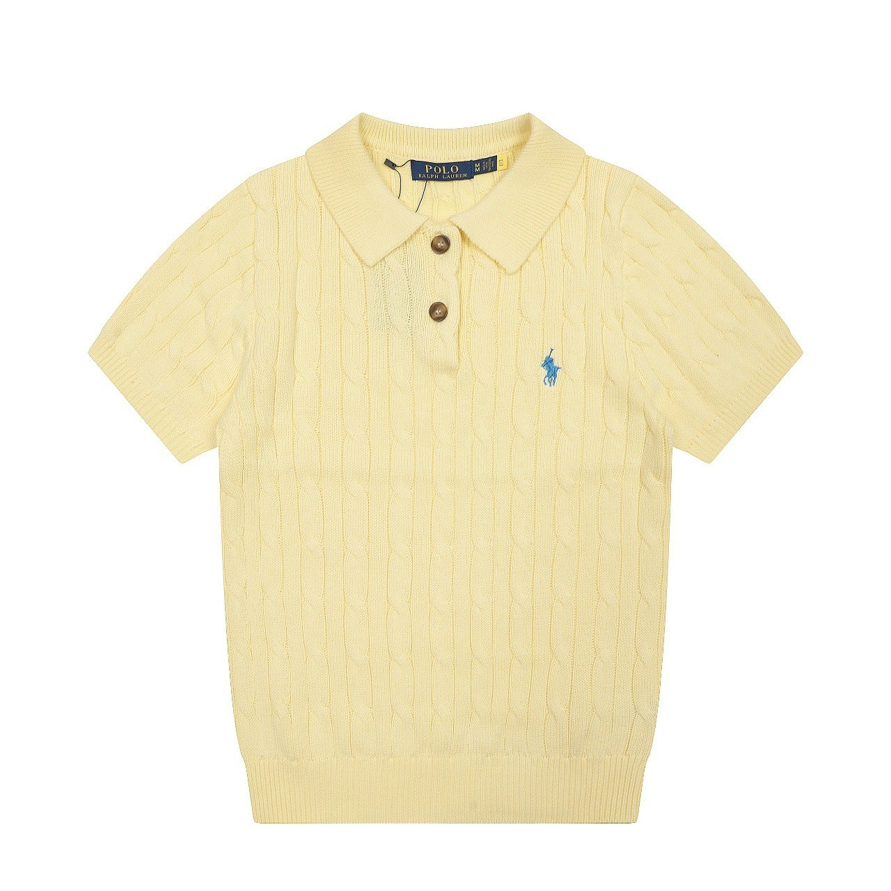 Camiseta ajustada de mujer de punto de punto de pony Ralph Lanins Rough Summer, punto transfronterizo, camiseta de solapa de pony de punto
