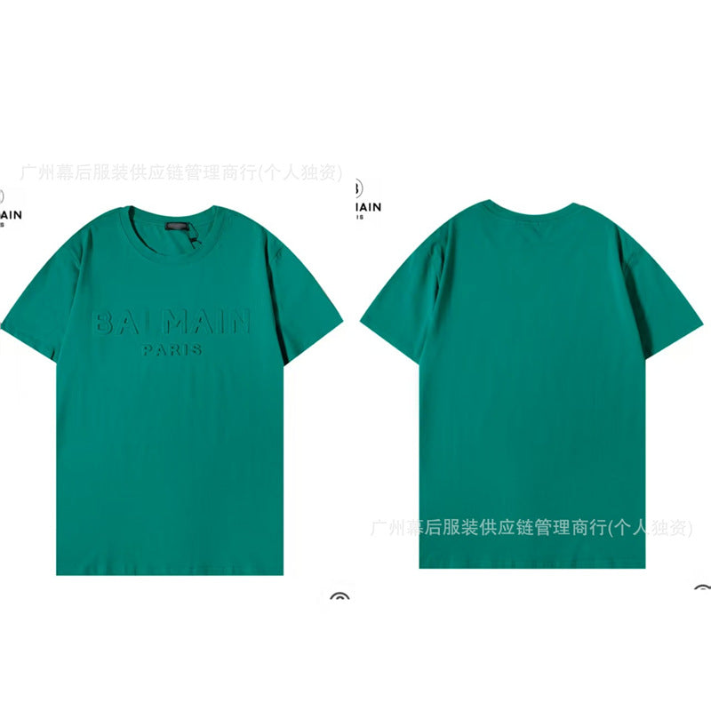 Versión correcta de la tendencia de lujo de París B: 26SS nuevo bordado unisex con cuello redondo, camiseta de algodón de manga corta y manga corta, comercio exterior