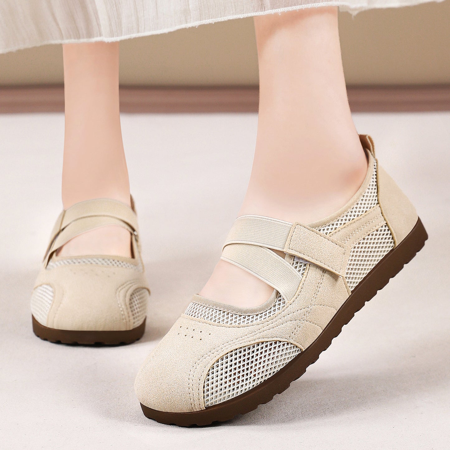 Zapatos de mujer Mary Jane 2026 Verano nuevos Zapatos de malla recortados Velcro Zapatos Casual Versátiles Zapatos de mujer