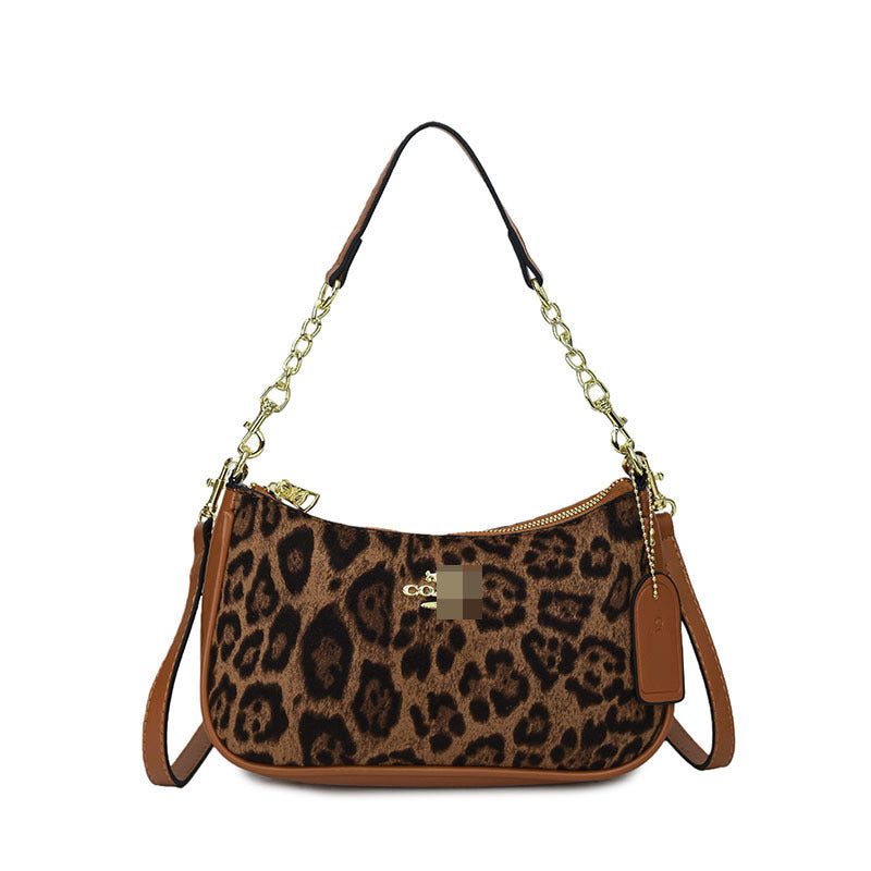 Bolso para la axila de mujer, bolso con cadena estampado en las axilas, elegante bolso ligero de lujo en forma de media luna, bolso bandolera con estampado de leopardo, bolso de alta gama en forma de media luna