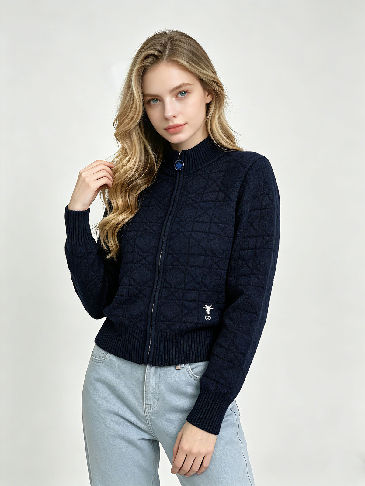 Women's CD Cardigan | High Neck And Zip