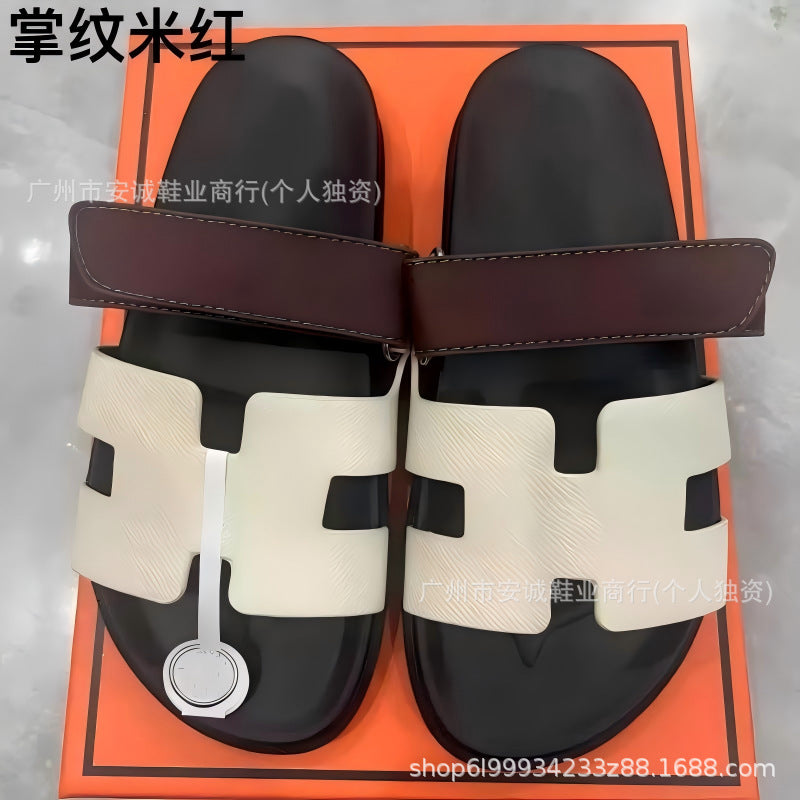 Sandalias Planas Velcro Mujer Suela Gruesa Cuero