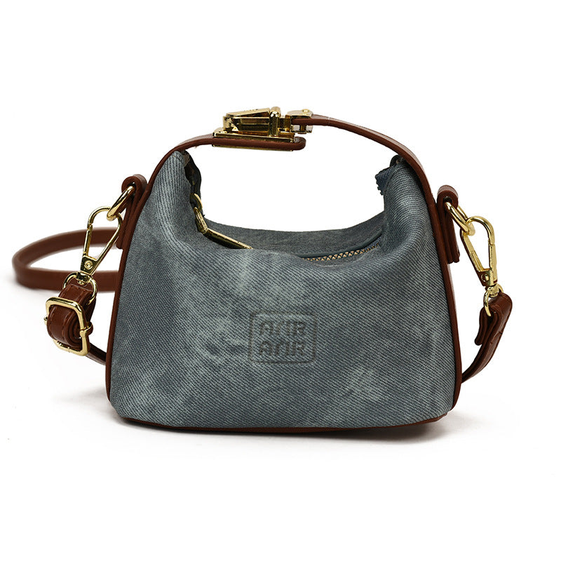 Bolso mini de dumplings de vaquero transfronterizo, bolso ligero de lujo de alta gama, versátil y de moda, bolso de mujer, bolso bandolera infantil de nicho coreano
