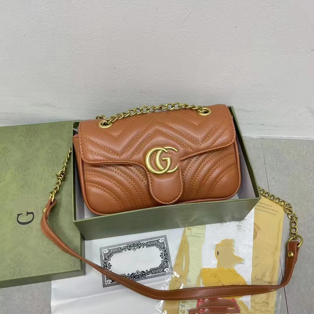 Bolso doble G para mujer, bolso Gucci clásico estilo Chanel con cadena de la línea de bordados con diamantes, bolso bandolera de un solo hombro de alta gama