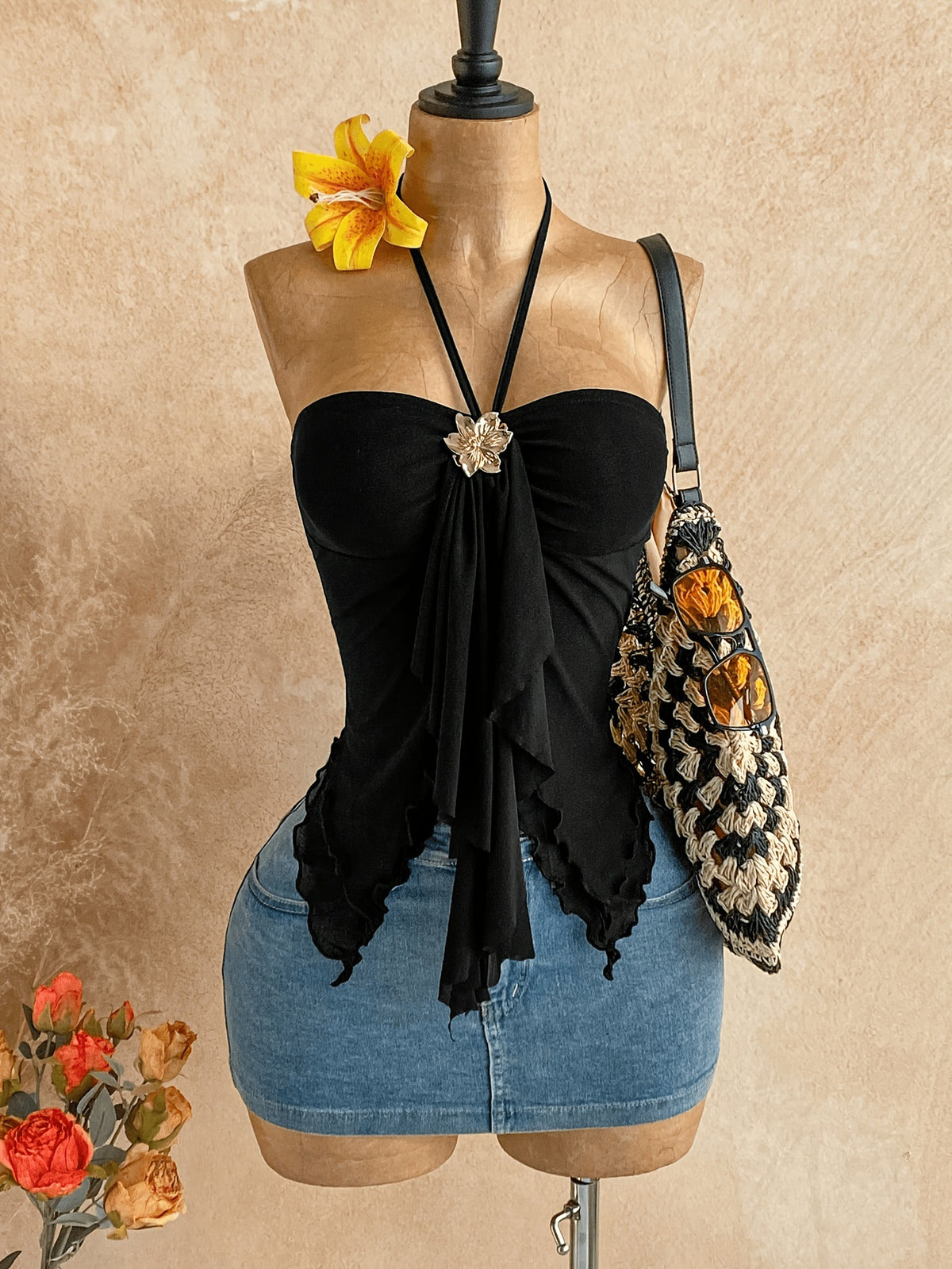 Damen-Neckholder-Top schulterfrei Sommer Urlaub