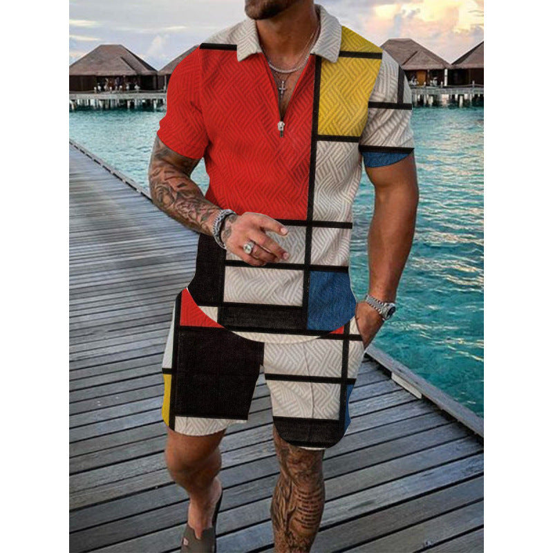 Conjunto de dos piezas de manga corta y pantalones cortos de Amazon de verano transfronterizo 2024 para comercio exterior, conjunto deportivo casual masculino