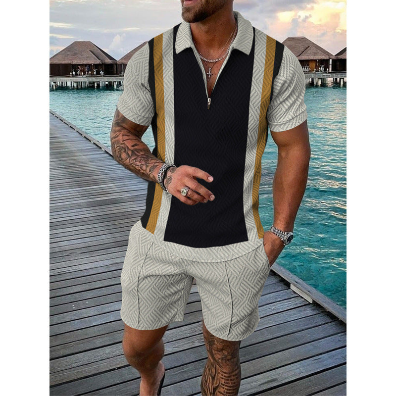 Conjunto de dos piezas de manga corta y pantalones cortos de Amazon de verano transfronterizo 2024 para comercio exterior, conjunto deportivo casual masculino