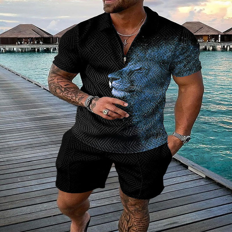 Conjunto de dos piezas de manga corta y pantalones cortos de Amazon de verano transfronterizo 2024 para comercio exterior, conjunto deportivo casual masculino