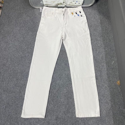 Jeans Blancs Homme Brodés | Coupe Ajustée Luxe