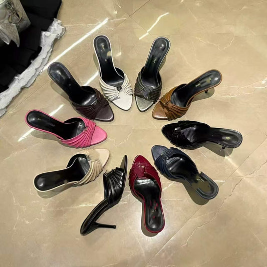 Versión de alta gama de YS, zapatillas de tacón de punta de YS para mujer, sandalias puntiagudas de tacón alto sexys
