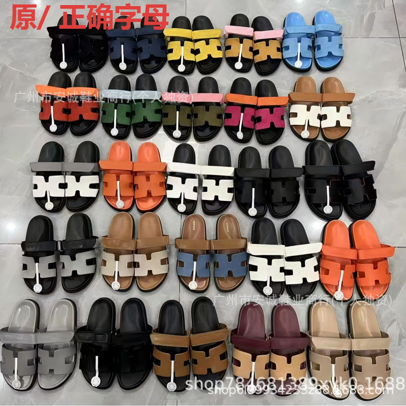 Sandalias Planas Velcro Mujer Suela Gruesa Cuero