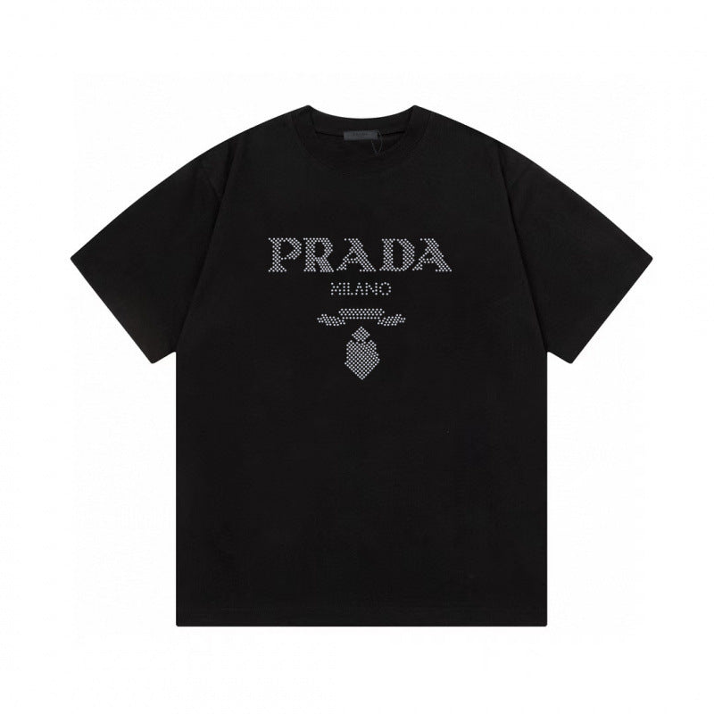 Camiseta de triángulo triángulo de alta edición alta de edición transfronteriza de PRA Pujia, unisex verano, suelta y versátil de manga corta con estampado