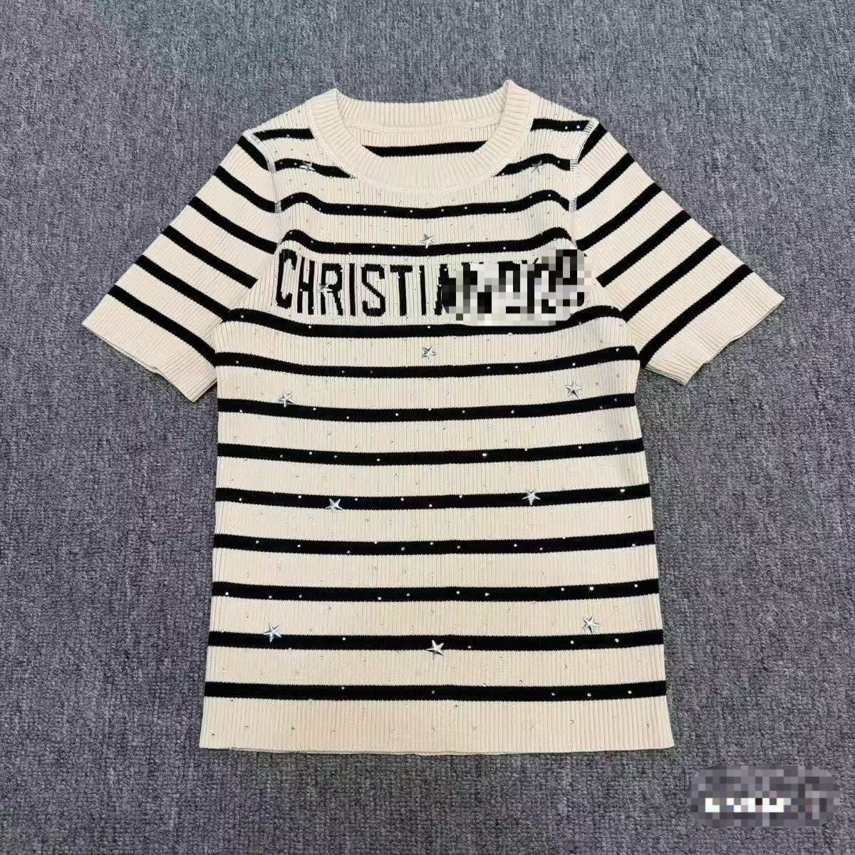 Women's striped knit t-shirt CD | Short sleeve