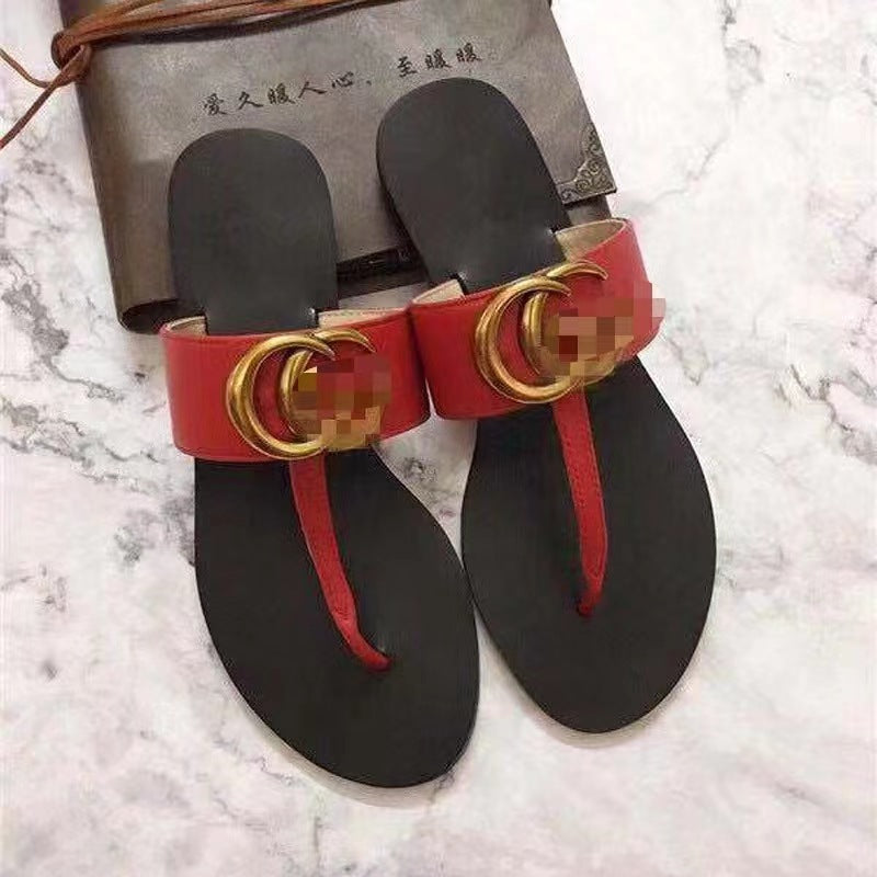 2023 Nuevas zapatillas de comercio exterior europeas y americanas Zapatillas planas de mujer Zapatillas de mujer Casual versátil de dedos abiertos, sandalias V