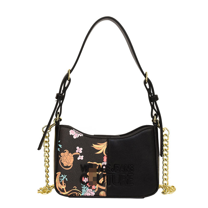 Bolsa de brazo de diseño francés de nicho, nueva moda casual de alta gama, versátil con costura y cadena estampada de alta gama, bolso de hombro