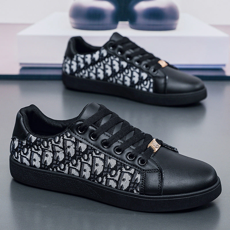Suela blanda, suela ligera, zapatos de hombre, letras impresas de marca de moda, empalme, zapatos casuales de contraste, zapatos deportivos de lona transpirable blancos para hombres