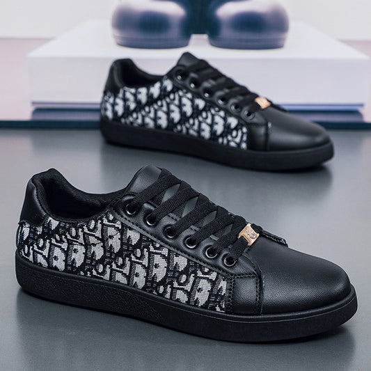Suela blanda, suela ligera, zapatos de hombre, letras impresas de marca de moda, empalme, zapatos casuales de contraste, zapatos deportivos de lona transpirable blancos para hombres