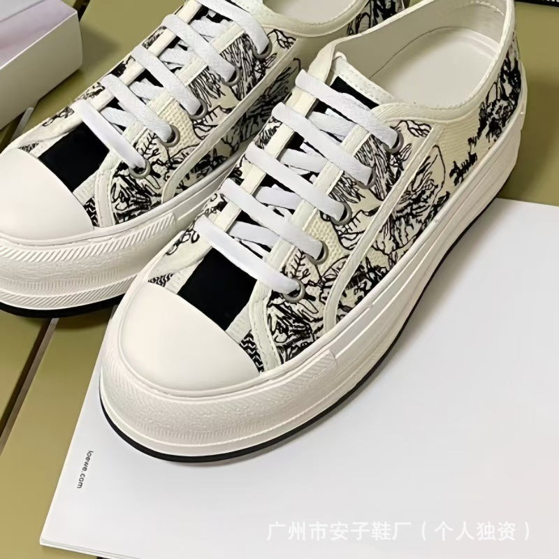 Familia D zapatos planos de mujer de primavera y otoño con letras bordadas, zapatos planos de mujer con cordones resaltados y versátiles, descanso transpirable y conjunto completo de embalaje